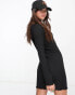 New Look lettuce edge crinkle long sleeve mini dress in black