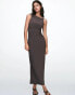 Pull&Bear twist shoulder sculpt maxi dress in dark aubergine