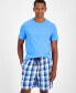 Men's Solid T-Shirt & Woven Plaid Boxer Set, Created for Macys