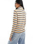 Pieces roll neck long sleeved top in multi stripe