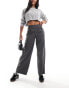 JDY high waisted crop wide fit tailored trousers in dark grey