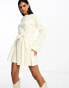 ASOS DESIGN supersoft flare sleeve jumper swing mini dress with belt in winter white