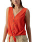 Women's Link Up Textured Button-Front Tie-Hem Top