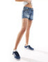 Weekday Duchess low waist baggy fit denim shorts in spinel blue