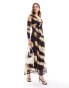 ASOS DESIGN mesh plunge tie front maxi dress with cutout in smudge print