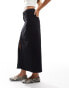 Vila high waisted denim front split midi skirt in black wash