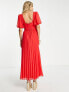 ASOS DESIGN Tall puff sleeve pleated dobby midi dress with scallop trim in red