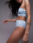 Topshop silhouette floral print rib high waist bikini bottoms in blue and ivory