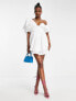 ASOS LUXE one shoulder cotton dress with corset detail and ruffles in white