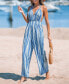 Women's Blue Geo Sleeveless Straight Leg Jumpsuit