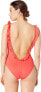 Polo Ralph Lauren Womens 182847 Modern Solids Ruffle One Piece Swimsuit Size S