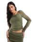 ASOS DESIGN co-ord mesh long sleeve ruched one shoulder top in khaki