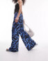 Topshop blurred crinkle plisse wide leg trouser in cobalt