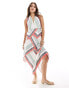 ASOS DESIGN halter neck hi low hem midi dress in scarf border print