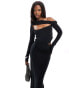 ASOS DESIGN long sleeve asymmetric ruched midi dress with cut outs in black