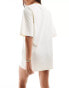 ASOS DESIGN patch work broderie mini beach t-shirt dress in cream