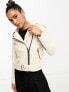 Mango faux leather biker jacket in beige