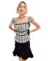 COLLUSION milkmaid top with open bow side in mono check