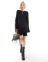 Weekday Ginko linen blend long sleeve mini dress in black