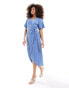 YAS Bridesmaid plisse wrap midi dress in blue - LBLUE