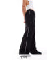 In The Style Petite side stripe drawcord tie waist straight leg trousers in black