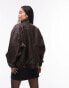 Topshop faux leather oversized bomber jacket in dark brown