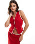 ASOS DESIGN linen blend contrast trim waistcoat in red