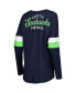 Women's College Navy Seattle Seahawks Athletic Varsity Lace-Up Long Sleeve T-shirt