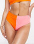 Monki colour block bikini briefs in pink and orange