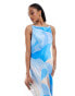 ASOS DESIGN Tall satin square neck maxi dress with cowl back detail in blue abstract print