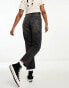 Monki Taki high waisted tapered cropped leg jeans in dark galaxy black