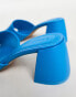 Stradivarius square toe chunky heeled sandal in blue