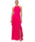 Petite Chiffon Ruffled Halter Gown