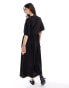 ASOS DESIGN puff sleeve tie front maxi dress in black