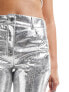 River Island metallic straight leg trouser in silver