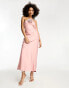 River Island halter satin midi dress with corsage detail in pink