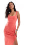 Vesper sleeveless scoop back asymmetric maxi dress in coral