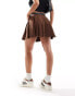 ASOS DESIGN pleated twill mini skirt with elastic waist detail in brown