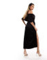 ASOS DESIGN velvet two in one fallen shoulder maxi dress in black