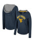 Women's Navy West Virginia Mountaineers Distressed Heather Long Sleeve Hoodie T-shirt