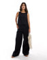 Pieces linen wide leg trousers co-ord in black