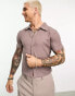 ASOS DESIGN cropped muscle polo shirt in brown texture with retro collar