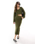 ASOS DESIGN knitted v neck crop jumper in open stitch co-ord in khaki