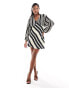 Never Fully Dressed Petite crochet balloon sleeve mini dress in monochrome stripe