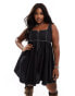 COLLUSION Plus cotton mini smock dress with notch neck in black