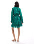 ASOS DESIGN high neck big sleeve jacquard mini dress in pine green