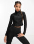 HIIT gloss highneck zip front top with mesh detailing