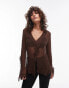 Mango tie detail mesh blouse in brown