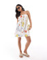 ASOS DESIGN petite ruched bust mini sundress with adjustable straps in all over print