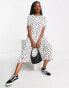 New Look tie sleeve smock dress in white polka dot